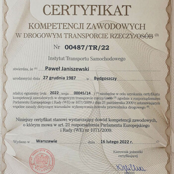 Certyfikat Kompetencji Zawodowych